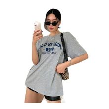 Trendseninle Old Scholl 365 Baskılı Gri Oversize Kadın T-shirt