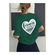 Trendseninle Optimistic Baskı Nefti Yeşil Oversize Kadın T-shirt