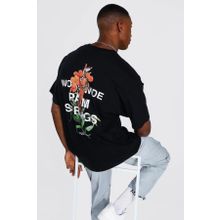 Trendseninle Palmiye Sırt Baskılı Siyah Oversize Siyah Erkek T-shirt