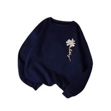 Trendseninle Papatya Baskılı Lacivert Bisiklet Yaka Kadın Sweatshirt