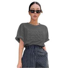 Trendseninle Resolve Baskılı Füme Oversize Kadın T-shirt