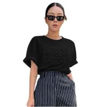 Trendseninle Resolve Baskılı Siyah Oversize Kadın T-shirt