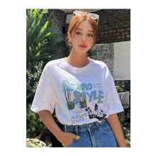 Trendseninle Retro Style Baskılı Beyaz Oversize Kadın T-shirt