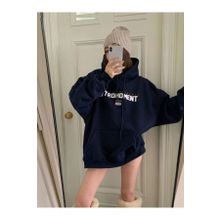 Trendseninle Retromoment Baskılı Lacivert Oversize Kapüşonlu Kadın Sweatshirt