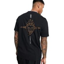 Trendseninle Skull Blade Baskılı Siyah Ön ve Arka Oversize Erkek T-shirt
