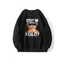 Trendseninle Stay In Baskılı Siyah Oversize Kadın Sweatshirt