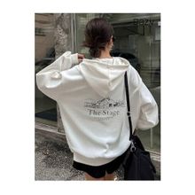Trendseninle The Stage Baskılı Beyaz Kapüşonlu Kadın Sweatshirt