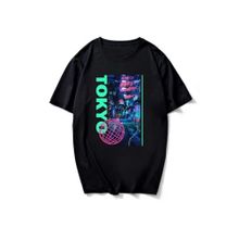 Trendseninle Tokyo Dünya Baskılı Siyah Pembe Oversize Erkek T-shirt