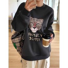 Trendseninle Vintage Style Baskılı Koyu Füme Bisiklet Yaka Kadın Sweatshirt