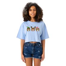 Tshirthane 3 Wise Beagles Christmas Bebe Mavi Kadın Crop