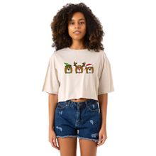 Tshirthane 3 Wise Beagles Christmas Bej Kadın Crop