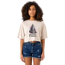 Tshirthane All Booked For Christmas Bej Kadın Crop