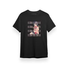 Tshirthane P17198S372 Monogatari Anime Tsubasa Hanekawa Lettern Poster Siyah Kısa Kol Erkek T-shirt