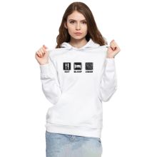 Tshirthane P18802S9265 Eat Sleep Anime 3ip Kapüşonlu Kadın Beyaz Sweatshirt
