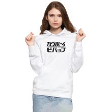 Tshirthane P20689S7430 Cowboy Bebop Retro Letter Logo 3ip Kapüşonlu Kadın Beyaz Sweatshirt