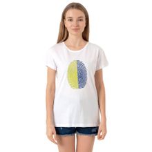 Tshirthane Sarı Lacivert Parmak İzi Beyaz Kadın Bisikletyaka T-shirt