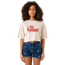 Tshirthane The Warning Logo Bej Kadın Crop