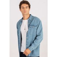 Tudors 1896311977 Oversıze Denim Çift Cep Kapaklı Çıtçıtlı Erkek Kot Gömlek