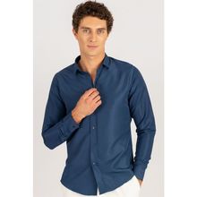 Tudors 24893 Slim Fit Kolay Ütü Teri Emen Nefes Alan Doku Kravatlık Dört Mevsim Lacivert Erkek Gömlek