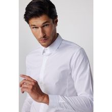 Tudors 28231 Slim Fit Arkadan Pensli Önden Kulplu Düz Trend Beyaz Erkek Gömlek