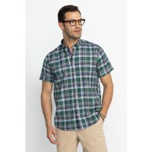 Tudors Classic Fit Kısa Kol Ekoseli Düğmeli Yaka Erkek Yeşil Gömlek
