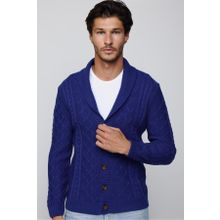 Tudors HR240005-DSB4 Slim Fit Dar Kesim Desenli Yumuşak Dokulu Düğmeli Sax Mavi Erkek Hırka