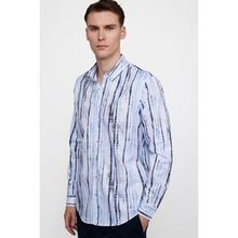 Tudors Slim Fit Uzun Kol Baskılı Yaka Biyeli Beyaz Erkek Gömlek