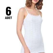 Tutku Elestan İp Askılı Jakarlı 6'lı Beyaz Kadın Atlet