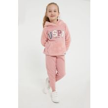 U.S. Polo Assn. Lisanslı Retro Pembe Kız Çocuk Yaka Fermuarlı Eşofman Takım