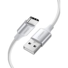 Ugreen 60133 2 mt Gümüş Beyaz Type-C USB-A 3A QC Örgülü Hızlı Şarj Kablosu