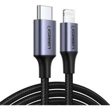 Ugreen 60761 3A PD MFI Sertifikalı Örgülü 2 mt Siyah Type-C Lightning Hızlı Şarj Kablosu