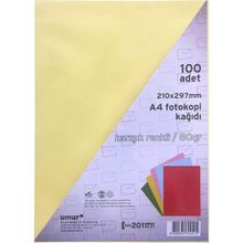 Umur 80 gr A4 Renkli Fotokopi Kağıdı 100 Adet 210x297 mm Ofis ve Ev Kullanımına Uygun