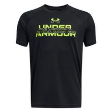Under Armour Erkek Çocuk Tişört UA Tech Split Wordmark SS Black - High-Vis Yellow YXS