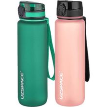 Uzspace 2'li 1000 ml Fiftyfifty Koyu Yeşil - Pembe Tritan Matara Seti