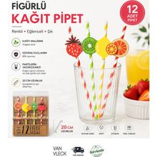Van Vleck 12 Adet Figürlü Kağıt Pipet – Doğum Günü, Parti ve Kutlamalar Için Dekoratif Içecek Pipeti - Çok Renkli