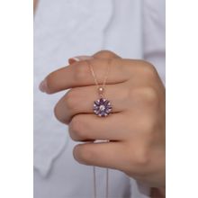 Vaoov 925 Ayar Gümüş Mor Taşlı Lotus Çiçeği Kolye