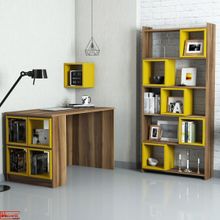 Variant Box Ceviz-Sarı Çalışma Masası ve Kitaplık Takımı
