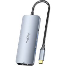 Veggieg 3.5 mm 4K 60 Hz HDMI Gigabit Ethernet 3 USB-A 2 Type-C Aux SD Micro SD Kart Okuyucu Çevirici Çoklayıcı Hub