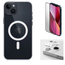 Vendas iPhone 14 Plus Magsafe Şarj Destekli Darbe Dirençli Fit Hard Silikon Cam Kamera Lens Cep Telefonu Kılıfı