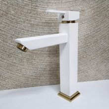 Venita Kare Aç Kapa Çanak Tipi Uzun Beyaz Gold Lavabo Bataryası