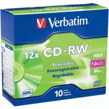 Verbatim Cd-Rw 700Mb 4X-12X Yeniden Yazılabilir Boş Medya - İnce Mücevher Kılıflarında 10 Disk, Gümü