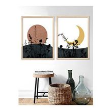 Vetro Design 40x50 cm Natural Güneş ve Ay Çerçeveli Tablo Set