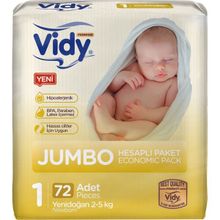 Vidy Baby Premium No:1 Yenidoğan 72 Adet Bebek Bezi