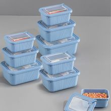 Vienev 1750-1050-600 ml Mavi 3X 9'lu VIP Dikdörtgen Mikrodalga ve Difrize Uygun Saklama Kabı Seti