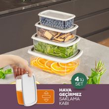 Vienev 250-500-750-1200 ml Gri 1X 4'lü Hava Geçirmez Saklama Kabı Seti