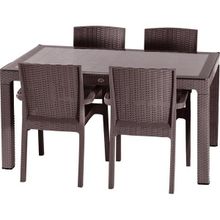 Violet Rattan 4'lü Kahverengi Camlı Bahçe Masa Takımı