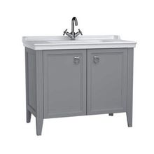 VitrA Valarte 62157 Mat Gri 100 cm Kapaklı Etajerli Lavabolu Tek Armatür Delikli Lavabo Dolabı