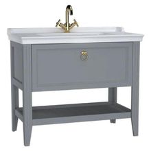 VitrA Valarte 62184 Mat Gri 100 cm Çekmeceli Etajerli Lavabolu Tek Armatür Delikli Lavabo Dolabı