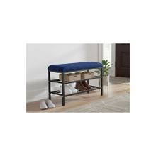 Vivense Luxe Keten Kumaşlı Puf Ayakkabılık Bench, Lacivert