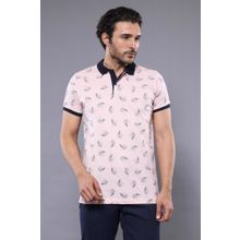 Wessi Çiçek Desenli Pembe Polo Yaka Erkek T-shirt